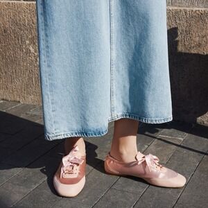 VIVAIA Cristina Peach Blush Satin Square Toe Sneakerina EU 38 US 7 NEW